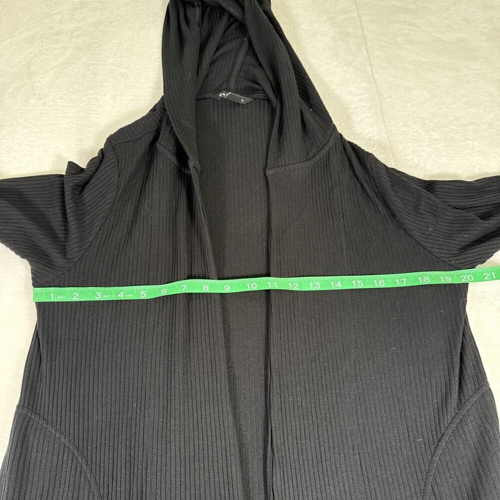 Athleta Harmony Pose Wrap M Black Ribbed Hooded Cardigan Open Front Thumbholes - Picture 12 of 15